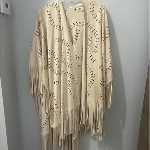 Suede like fringed poncho